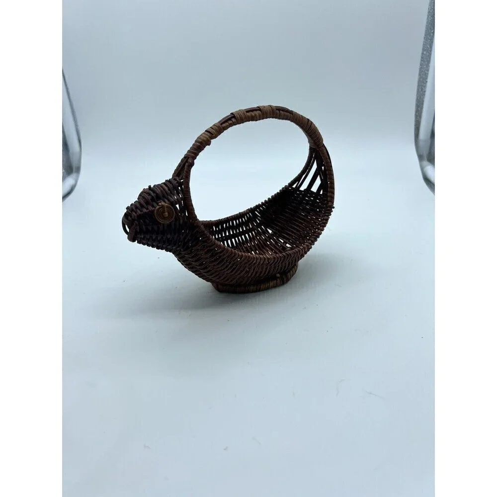 Vintage Squirrel Wicker Animal Basket Planter Catchall Nature Core Home Decor